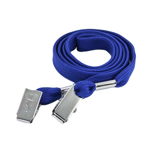 LANYARDS-BLANK-FLAT-TWO-BULLDOG-CLIPS-BLUE-A-52C neck wallets for conferences